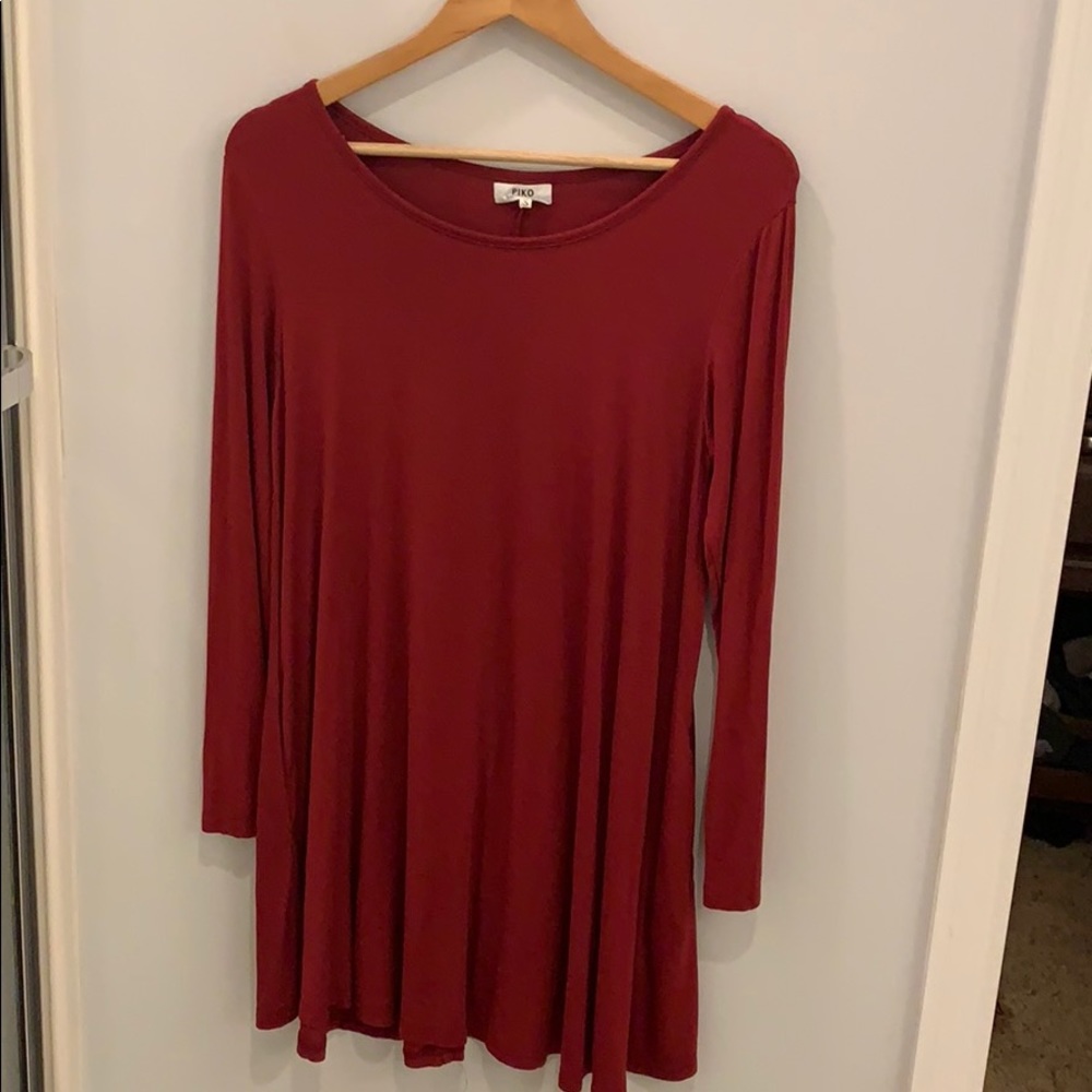 Dark red dress.